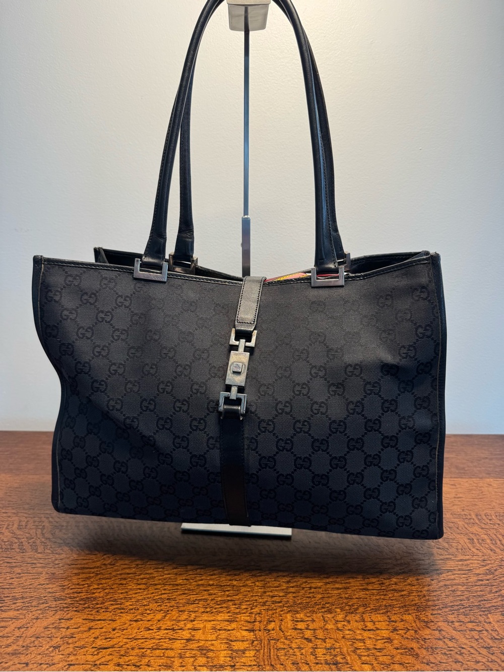 Gucci Vintage Black GG Canvas Jackie Tote Bag with COA